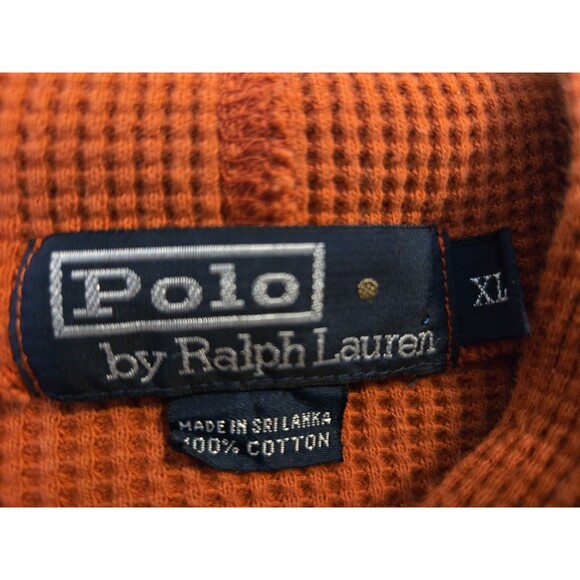 VTG Polo Ralph Lauren Hoodie Mens XL Orange Hooded Thermal Waffle Knit Pullover - Picture 4 of 7